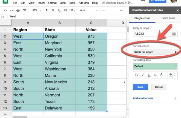 Cách sử dụng định dạng có điều kiện trên toàn bộ hàng trong Google Sheets